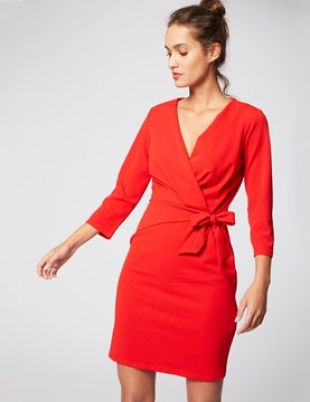 Robe cache-coeur ajustée manches 3/4