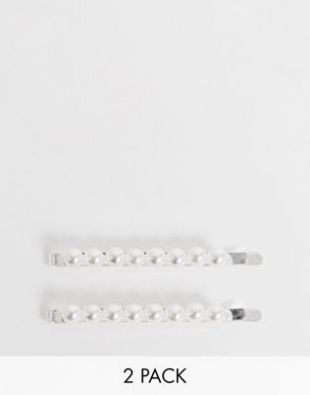 Lot de 2 barrettes ornées de perles en Blanc