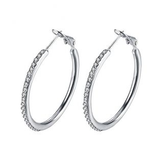 Fashion 35mm Rhinestone Diamond CZ Silver Dainty Hoop Earrings For Women Girls 14K Rose Gold Cubic Zirconia Hypoallergenic Stainless Steel Huggie Hoops Set