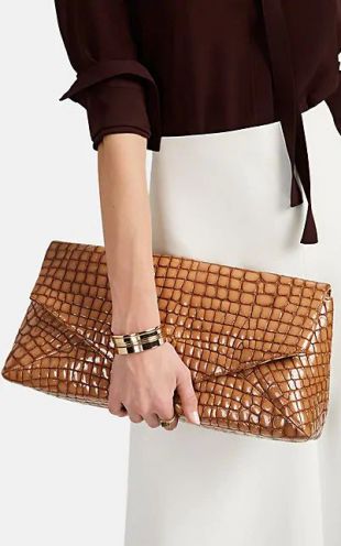 Crocodile-Stamped Large Patent Leather Clutch