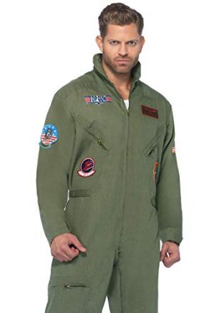 Leg Avenue Men's Top Gun Flight Suit Costume, Khaki/Green, Medium/Large