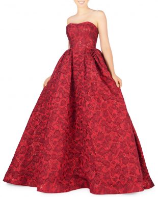 Strapless Embossed Metallic Brocade Ball Gown
