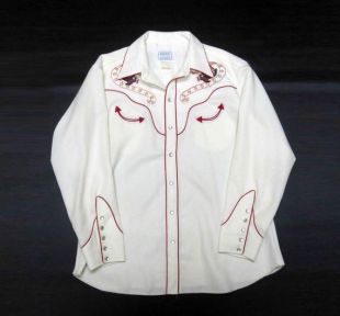 1970's Western Shirt: Eagles and Banners w/ Stars de H Bar C Western. Mode Vintage.