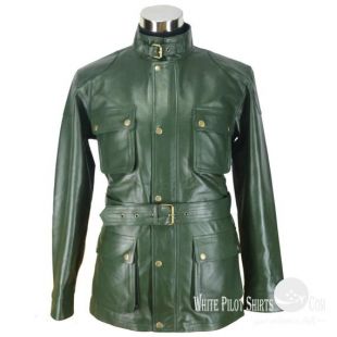 Cuir veste panthère Benjamin Messieurs moto hommes vert militaire avec ceinture