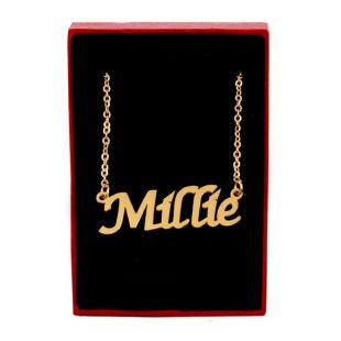 MILLIE - nom collier en acier inoxydable / plaqué or 18 carats - boîte de cadeau gratuit & sac - bijou personnalisé