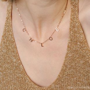 Collier de lettre personnalisée - Collier de nom personnalisé - Collier initial - Bijoux de nom personnalisés - Collier de lettre espacée en or rose - NM54F30