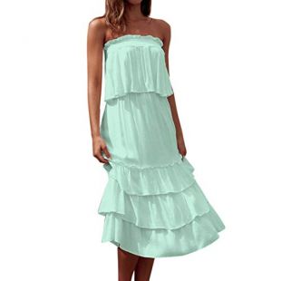 MOOSLOVER Women Sexy Off The Shoulder Top with Casual Ruffle Skirt Two Piece Beach Outfit Dress(S,Light Green)