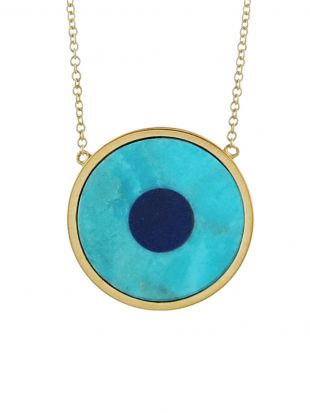 Turquoise Inlay and Lapis Center Eye Necklace