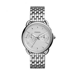 FOSSIL Montre Tailor femme / Montre-bracelet minimaliste avec cadran argenté - Multifonction : jour et mois - Boîte de rangement et pile incluses