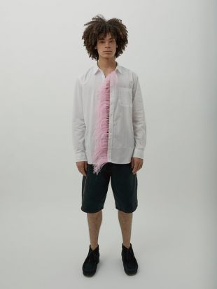 UNISEX One DNA Dress Shirt with Pink Feather Detail - White on Garmentory
