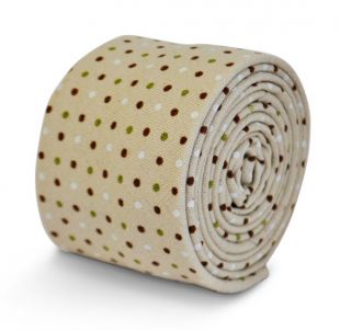 Cravate 100 % coton Frederick Thomas en beige avec des taches de verts, bruns et blancs FT3192