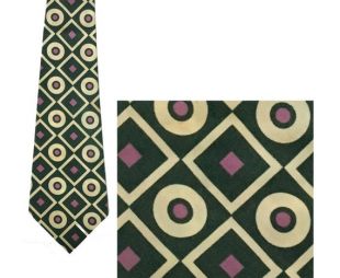 Vintage cravate large, Mod, vert rose crème, points de cercles et diamants, des années 1970