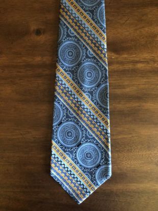 Col bleu Groovy Vintage papillon or Design vieux façonné des années 1970 cravate large Grenade Excello 100 % Polyester Daytons rétro pour homme Costume accessoire