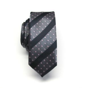 Skinny Tie gris noir bleu rayé à pois rose pour homme mode avec cravate Slim * libre * mouchoir de poche