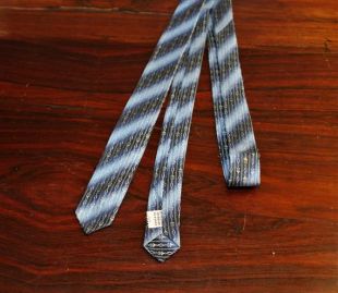 Vintage 50s 60s Skinny Tie Blue Black White Stripe Mad Men Don Draper Rockabilly Atomic Mid Century Moderne