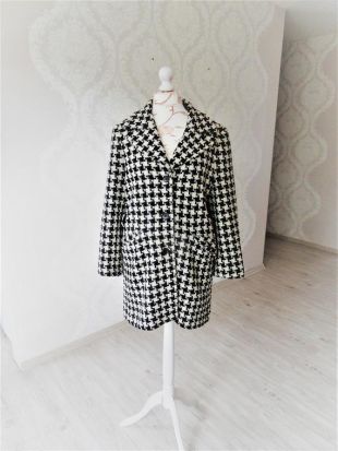 Manteau carreaux vintage / manteau de laine pied de poule / Midi longueur sleev Long manteau / noir Creme Check Plaid Jacket / M Medium / vêtements Vintage