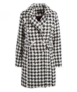 Jessica Simpson Collection Black & White Houndstooth Faux Fur-Collar Coat - Women
