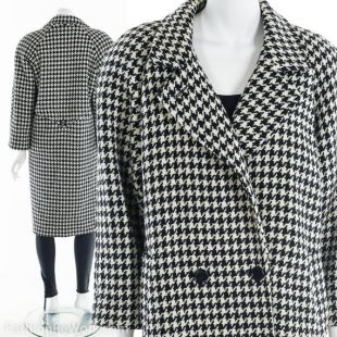 Manteau pied de poule en laine, manteau Trench en laine, laine caban, manteau en laine Vintage, manteau en noir et blanc, Vintage 80 ' s manteau, Long manteau