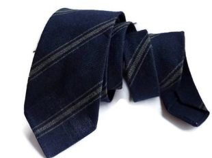 Cravate bleu Marine Mens tie Wool tie Vintage tie Striped tie tie for men Skinny tie Polyester tie Gray striped ties Vintage necktie