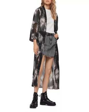 Carine Feather Print Kimono Robe