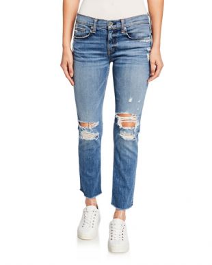 Dre Low-Rise Ankle Slim Boyfriend Jeans with Ripped Knees