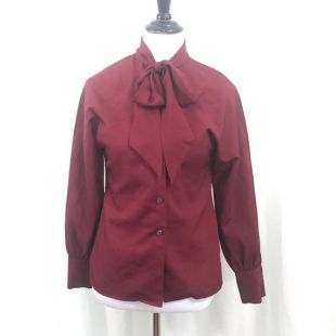 Vintage 70s Maroon Burgundy Tie Neck Secretary Blouse M