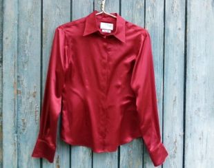 Maroon Pure soie classique chemisier Bouton bas chemisier ajusté Elegant Party femme chemisier Vintage 90s chemise Thomas Pink chemisier décontracté