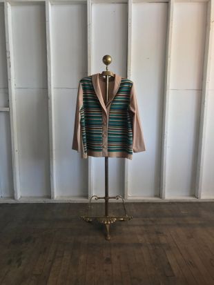 1970s Vintage Tan Stripe Panel Cardigan Taille femme