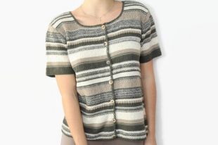 Pull manches courtes vintage rayé taille S/M vert beige femme 90 s 80 s rare vêtements fantaisie rétro hipster tenue légère chemise authentique haut