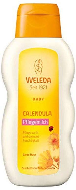 WELEDA Baby Calendula Pflegemilch, Naturkosmetik Körpermilch zur Pflege und Reinigung von trockener Haut, Pflegelotion für Babys und Kleinkinder (1 x 200 ml)