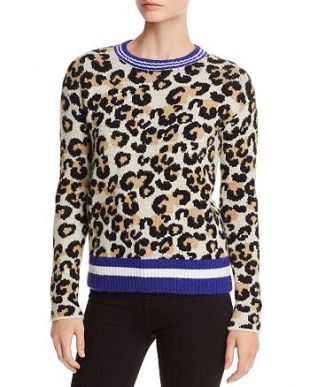 Striped-Trim Leopard Print Sweater