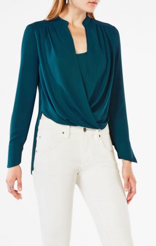 Green Drape Front Blouse