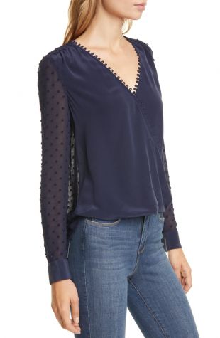 Navy Vneck and Blocked Blouse