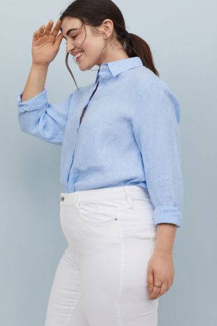H&M+ Chemise en lin - Bleu clair chiné - FEMME | H&M FR