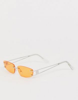 Rectangle rimless fashion spectacle in silver with orange lenses