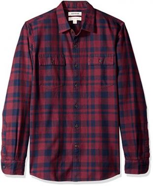 Goodthreads Men's Slim-Fit Long-Sleeve Plaid Twill Shirt, Burgundy, X-Large