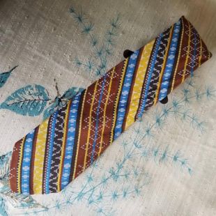 Pince à cravate cravate à rayures vintage des années 70 pour homme marron, bleu et jaune
