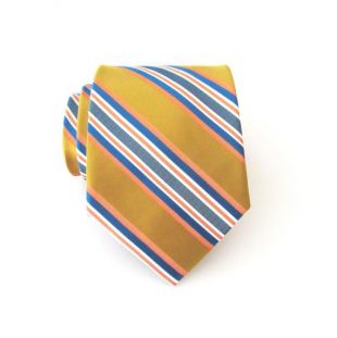Cravate jaune. Mens Tie. Moutarde jaune Orange Bleu rayures Mens Tie assortis Option mouchoir de poche