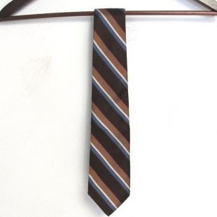 Diagonale de Tan bleu marron rayé Mens 80 s 90 s Vintage cravate de soie | Pouce de Silverwoods Preppy col cravate 3,25 de fait américain Briar large