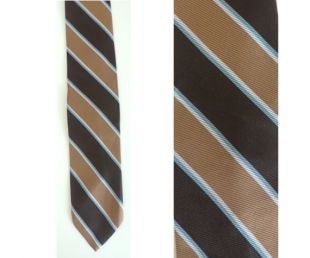 Vintage Brown Light Blue - White Diagonal Striped Skinny Tie, Preppy Tie, Striped Tie, Diagonal Stripes, Brown Striped Tie, Classic Tie,90s