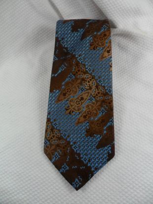 Vintage Wembley cravate Polyester bleu et col marron Siutmates hommes portent 54 x 4.5 le fou cravate Guy T35