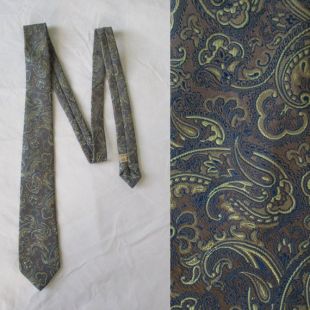Mens tie cravate, paisley à motifs, bleu gris, français Lavallière rétro vintage, polyester texturé