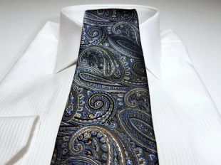 Cravate en soie à Paisley avec Pierre brun Horizon bleuet bleu argent et noir