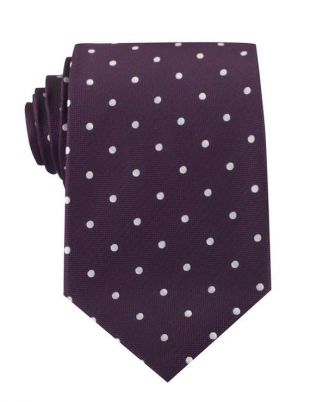 Cravate homme 8.5 CM prune aubergine violet à pois blanc pois cravate (M124-T85) Mens liens homme cravates cou épais à pois large Polkadot Dot
