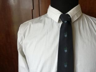 VINTAGE TREVIRA 60s 70s mod 'Cyan Rose' single longwise floral stripe geometric damask navy slim slim men NeckTie tie cravat