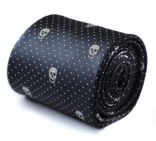 têtes de mort marines design cravate avec dessin floral signature à l'arrière par Frederick Thomas FT1101