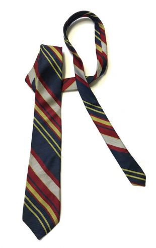 Hardy Amies London soie rayé rouge jaune Ivoire bleu pour homme des années 1980 cravate