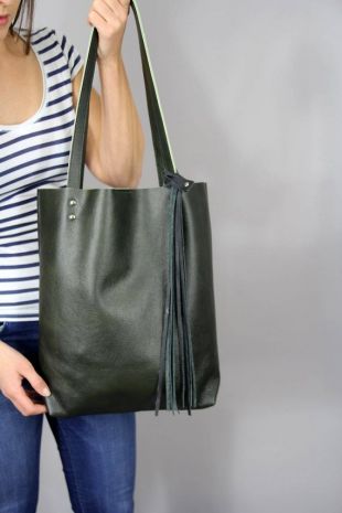 Sac fourre-tout en vert, sac Shopper en cuir, sac cuir, sac à bandoulière en cuir, sac à main cuir, sac de marché, grand sac fourre-tout