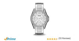 FOSSIL Montre Riley femme / Élégante montre-bracelet argent et cadran avec strass - Multifonction : jour et mois - Boîte de rangement et pile incluses
