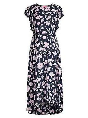 Splash Flutter Sleeve Floral Midi Dress